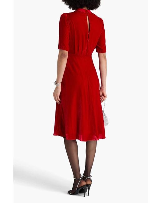 Saloni Red Dahlia midikleid aus samt mit raffung