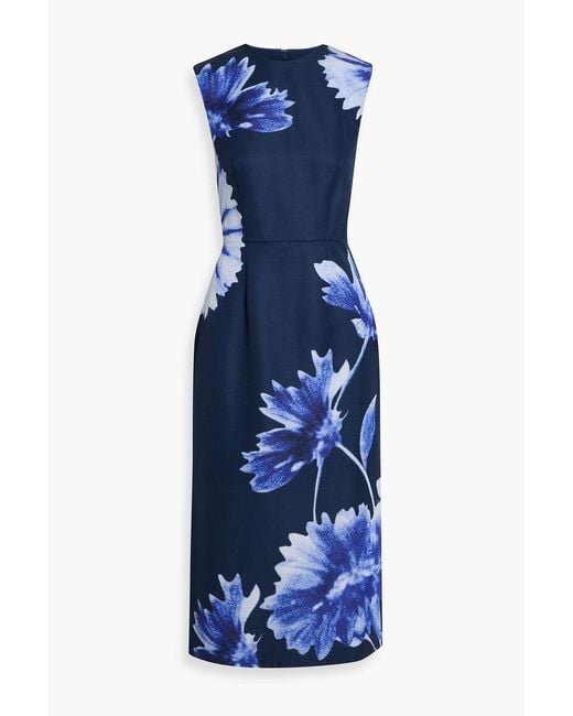 Erdem Blue Floral-Print Faille Midi Dress