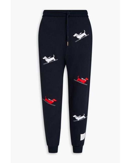 Thom Browne Blue Embroidered French Cotton-Terry Sweatpants for men
