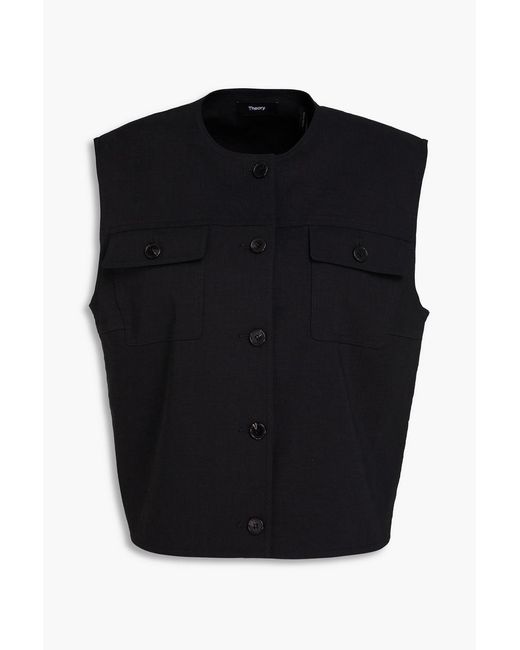 Theory Black Trucker Linen-blend Vest