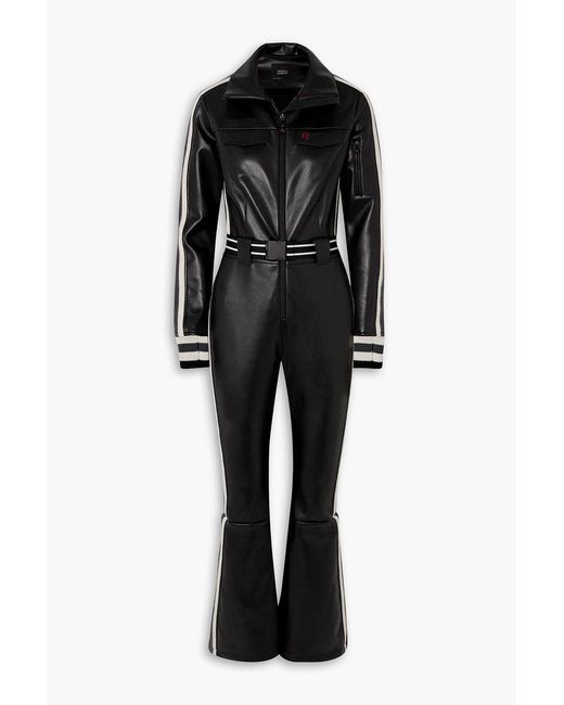 Perfect Moment Black Crystal Merino Wool-trimmed Faux Leather Ski Suit