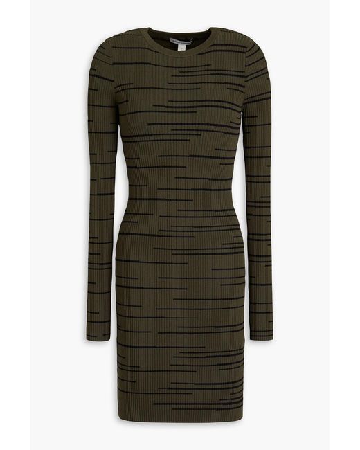 Autumn Cashmere Green Striped Ribbed-knit Mini Dress