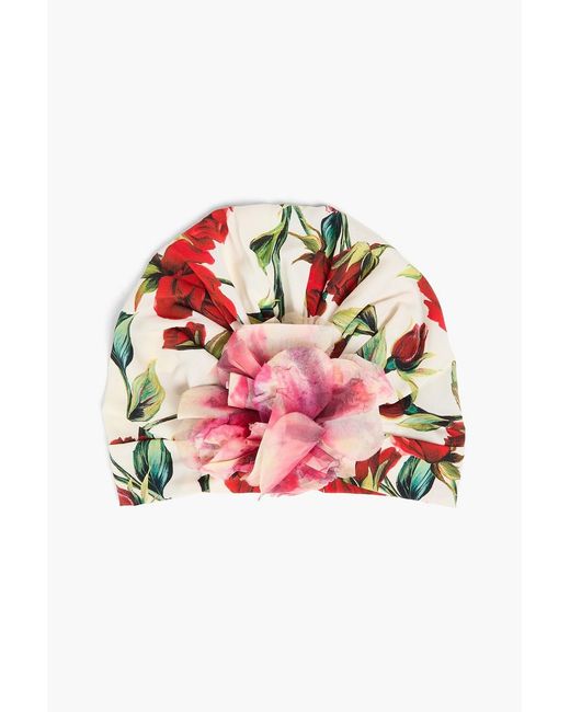 Dolce & Gabbana Red Floral-Print Silk-Blend Crepe De Chine Turban