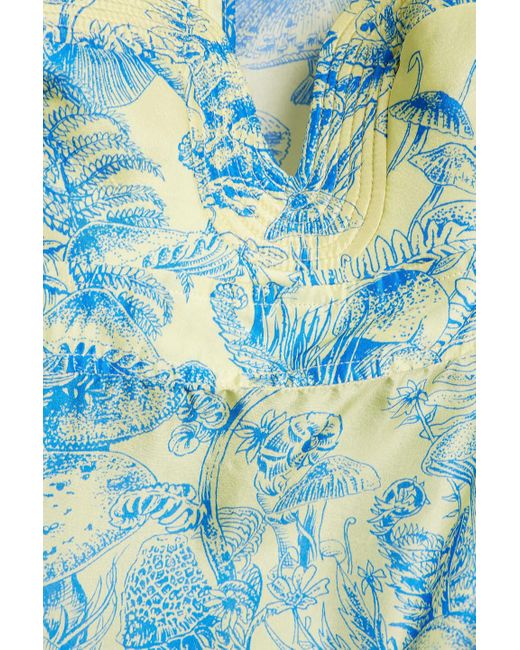 Stella McCartney Blue Ruffled Printed Washed-silk Midi Dress