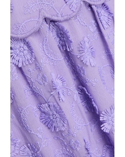 Farm Rio Purple Floral-appliquéd Embroidered Cotton-blend Midi Dress