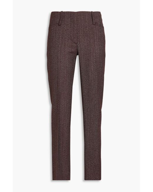 Victoria Beckham Brown Herringbone Wool Straight-leg Pants
