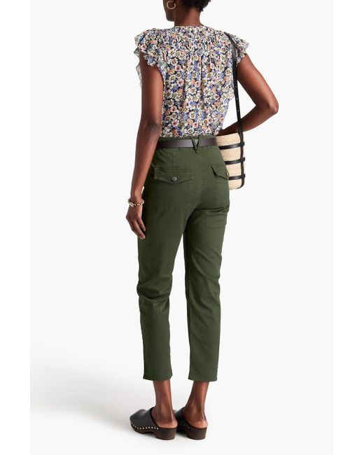 Veronica Beard Green Cropped Cotton-blend Gabardine Slim-leg Pants