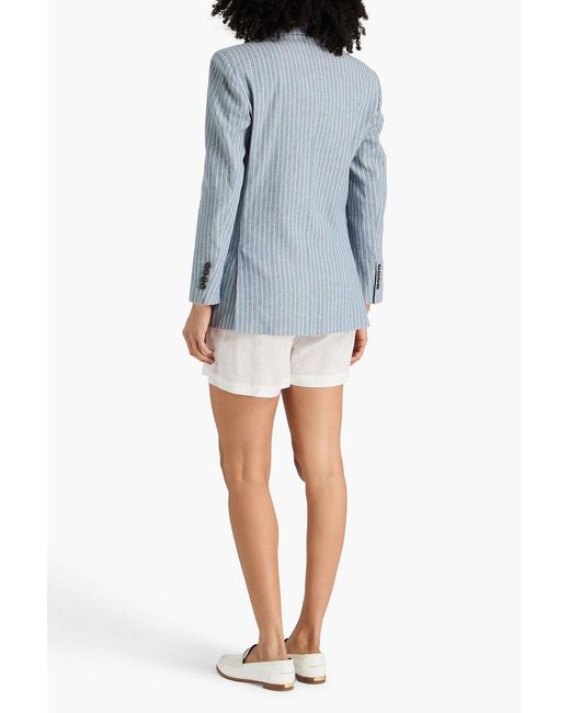 Brunello Cucinelli Blue Striped Linen-Blend Blazer