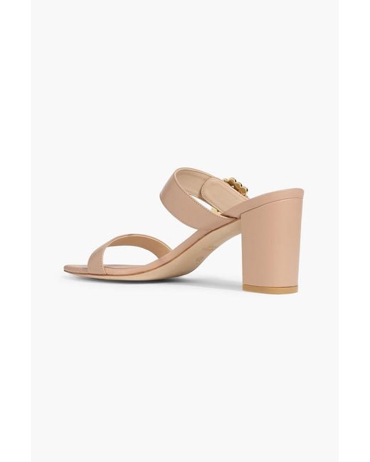 Stuart Weitzman White Piper 75 Faux Pearl-Embellished Leather Mules