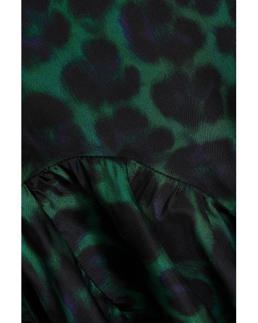 Sandro Green Ruched Leopard-print Satin-twill Midi Dress