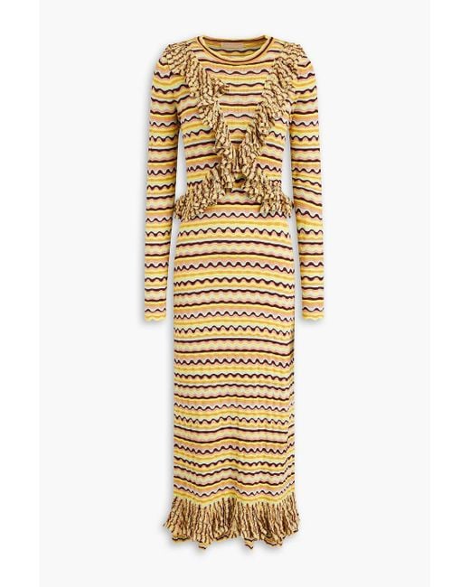 Ulla Johnson Metallic Ruffled Crochet-knit Silk And Cotton-blend Midi Dress
