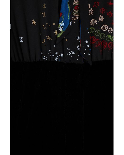Valentino Garavani Black Pussy-bow Printed Silk-crepe Playsuit