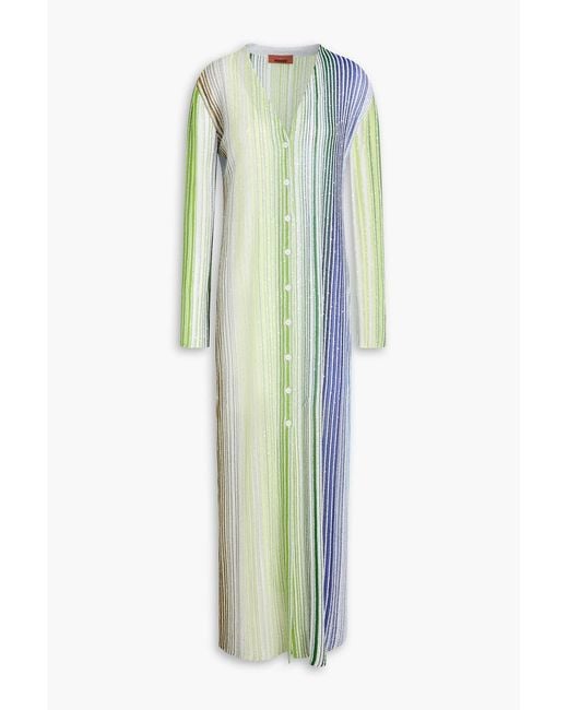 Missoni Green Striped Sequin-Embellished Crochet-Knit Cardigan
