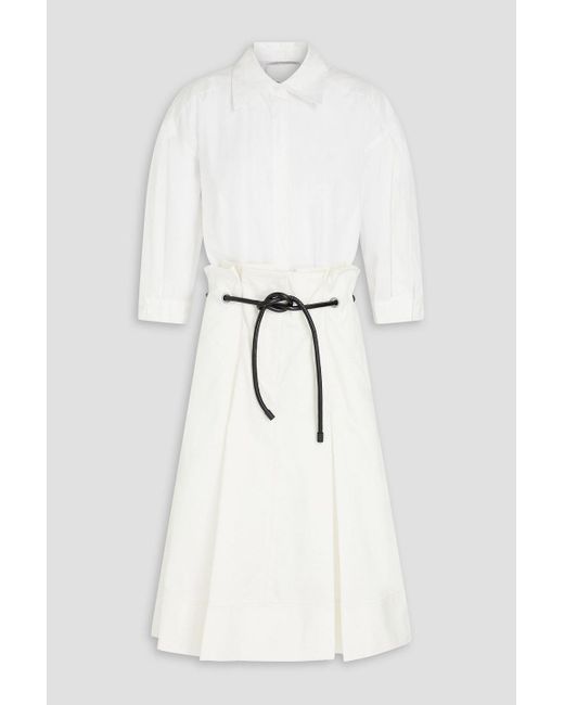 3.1 Phillip Lim White Pleated Belted Cotton-blend Poplin Midi Shirt Dress