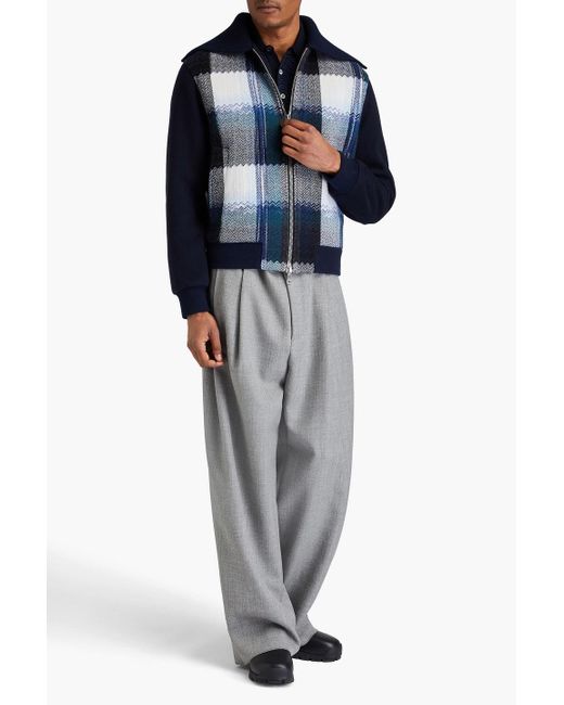 Missoni Blue Checked Wool-Jacquard And Felt Bomber Jacket for men