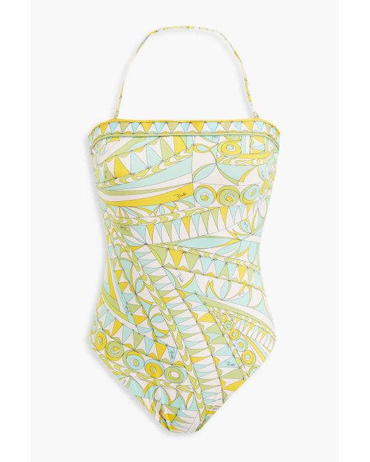 Emilio Pucci Yellow Printed Halterneck Swimsuit