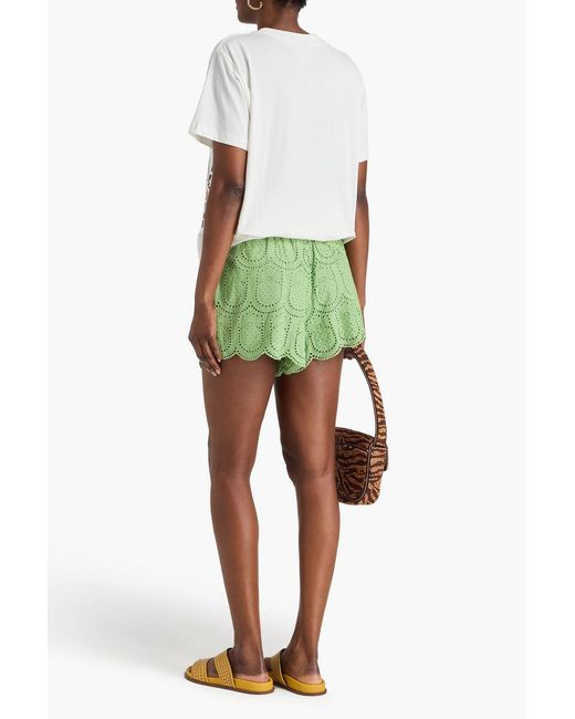 Farm Rio Green Broderie Anglaise Cotton Shorts