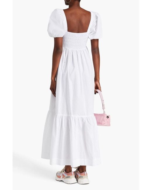 Ganni White Gathered Cotton-poplin Maxi Dress