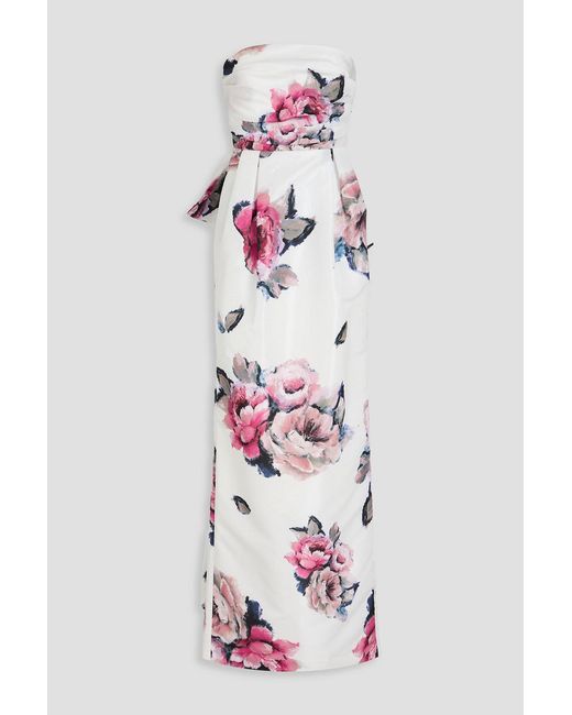 Rebecca Vallance White Aveline Strapless Floral-Print Faille Gown