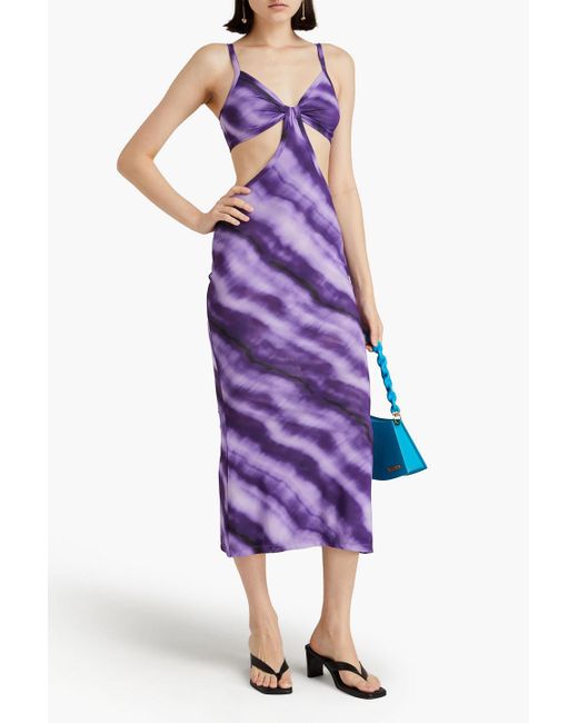 Cult Gaia Purple Kumi Cutout Tie-dyed Stretch-mesh Midi Dress