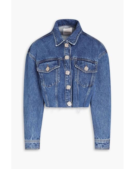 Sandro Blue Cropped Embellished Denim Jacket