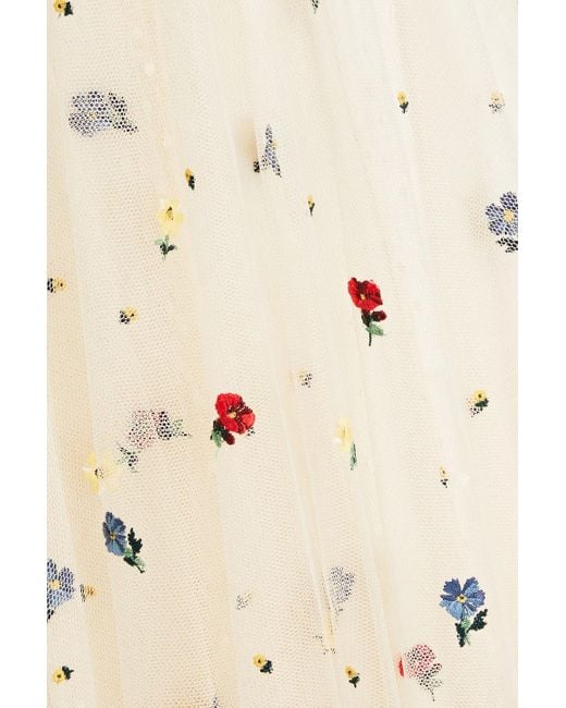RED Valentino Natural Embroidered Tulle Midi Dress