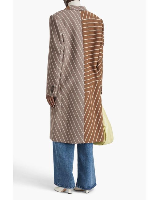 Stella McCartney Brown Striped Two-tone Wool-blend Jacquard Coat