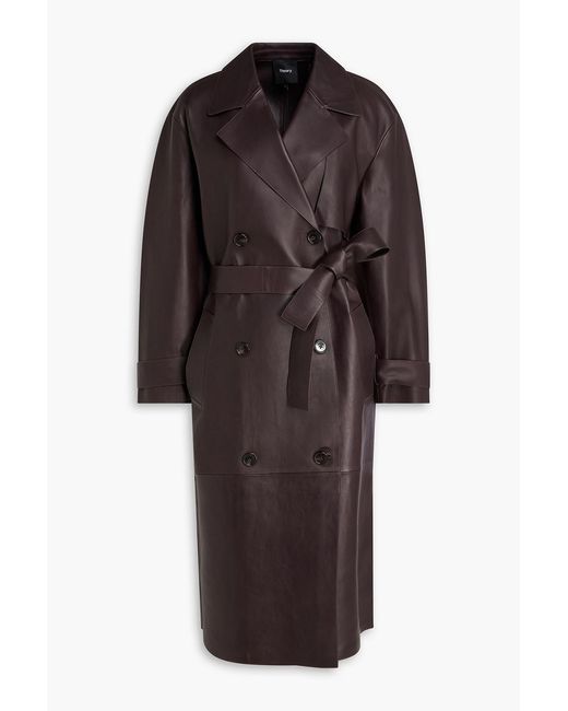 Theory Brown Belted Leather Trench Coat