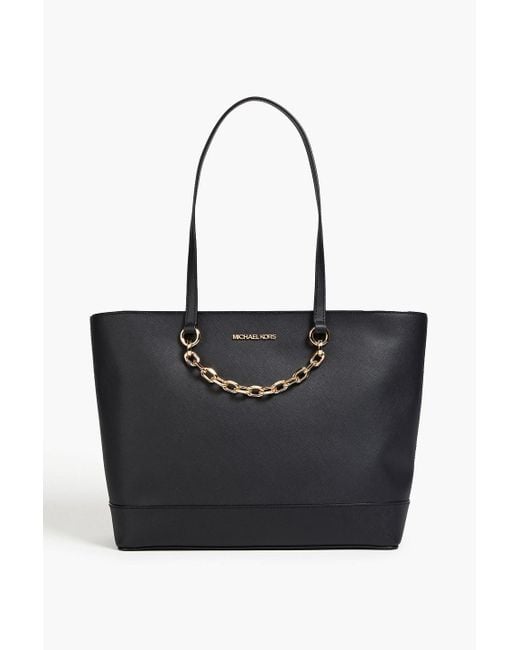 MICHAEL Michael Kors Black Jet Set Chain-embellished Faux Textured-leather Tote