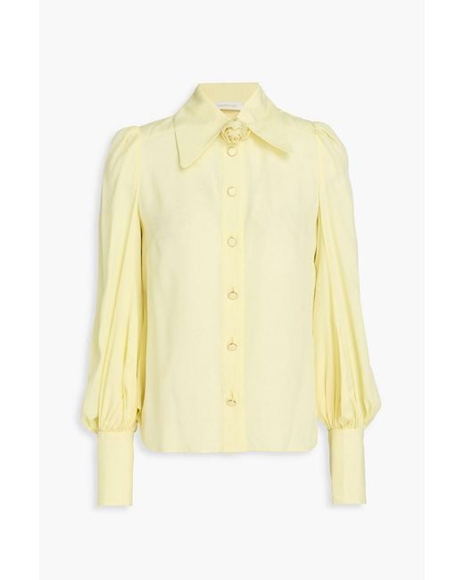 Zimmermann Yellow Floral-Appliquéd Crepe De Chine Shirt