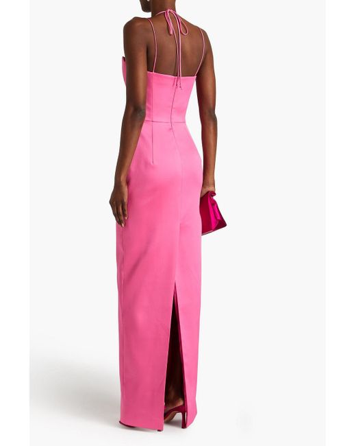 Rasario Pink Lace-up Twill Maxi Dress