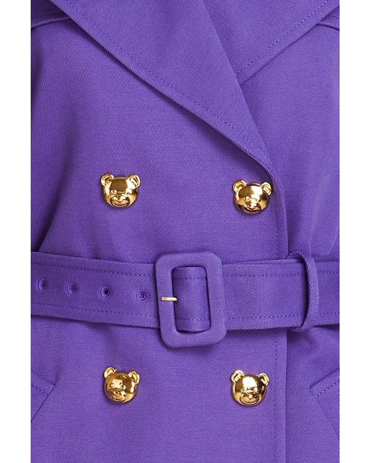 Moschino Purple Belted Button-embellished Cotton-gabardine Trench Coat