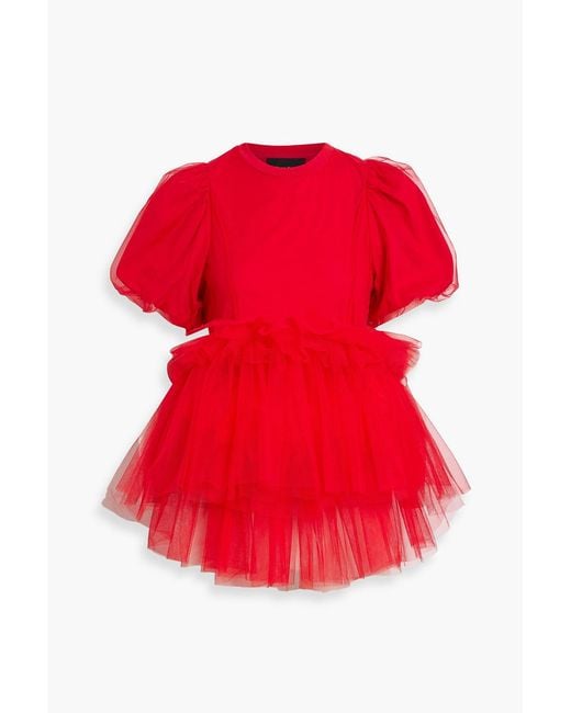 Simone Rocha Red Laye Tulle And Cotton-jersey Top