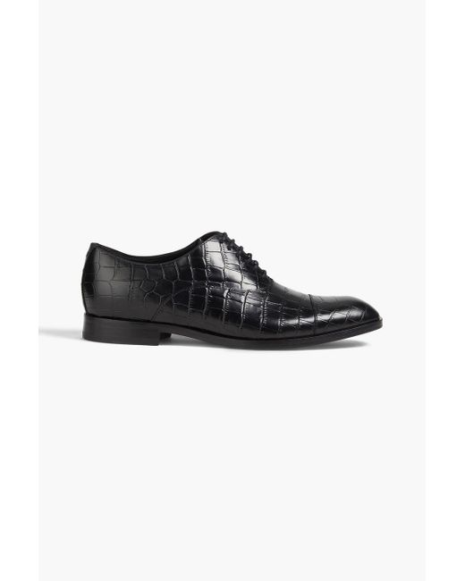 Emporio Armani Black Croc-effect Leather Oxford Shoes for men