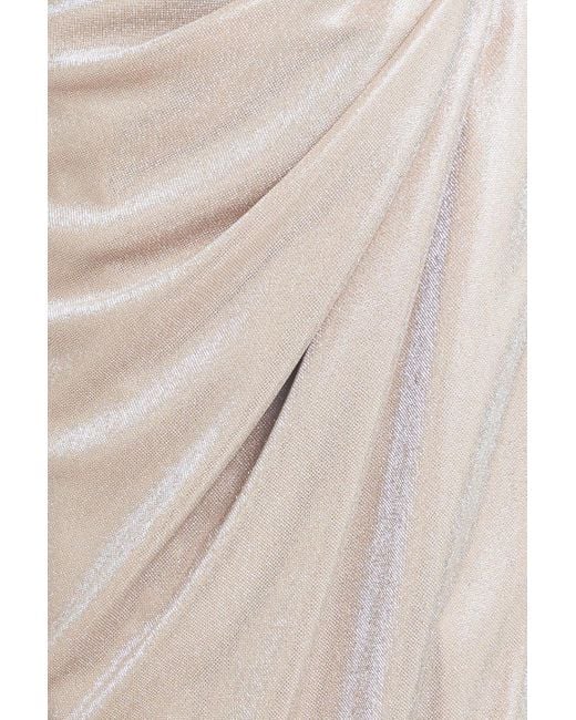 Rhea Costa White Off-the-shoulder Wrap-effect Metallic Jersey Gown