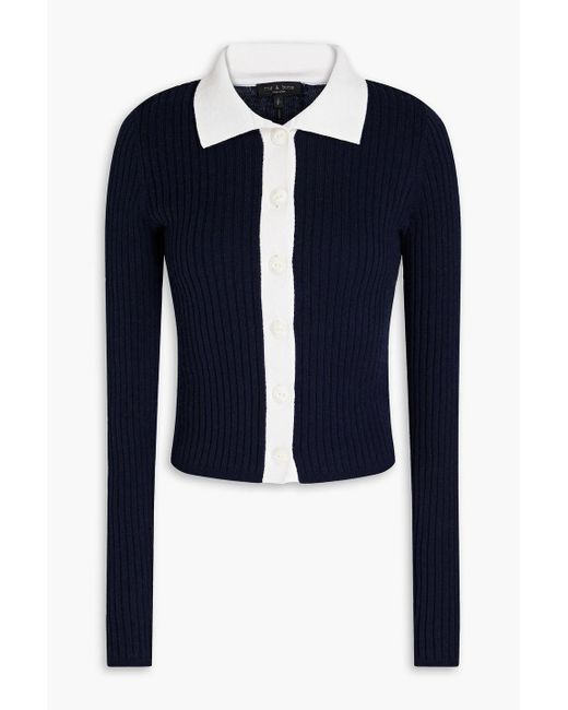 Rag & Bone Navaya Ribbed Cotton And Cashmere-blend Cardigan in Blue | Lyst Australia