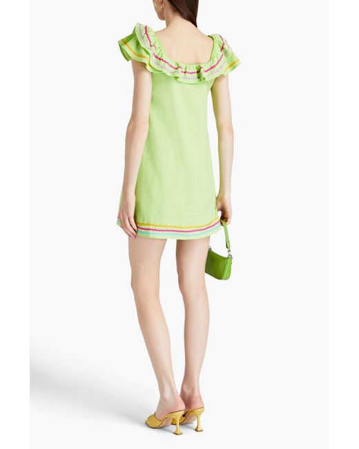 Olivia Rubin Green Tulip Ruffled Cotton And Linen-blend Mini Dress