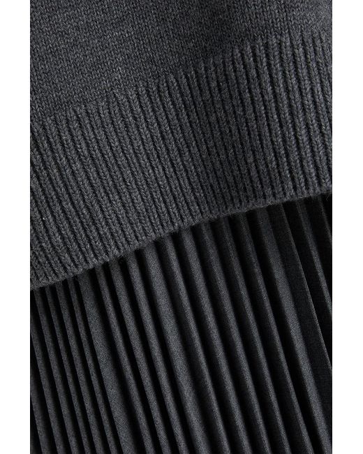 Theory Black Layered Knitted And Woven Midi Dress