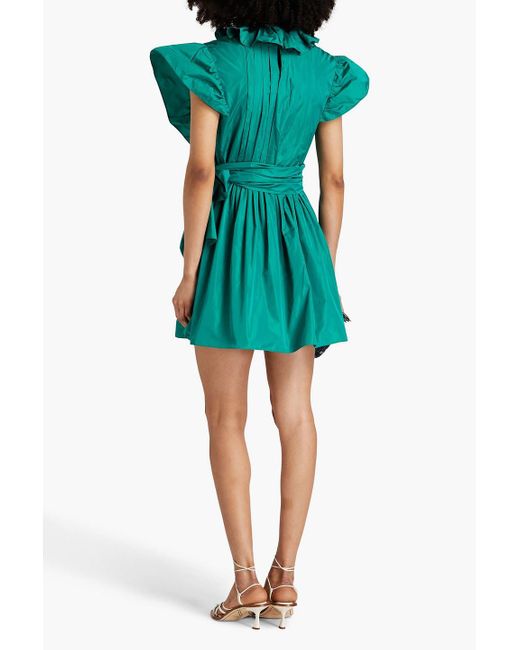 Alberta Ferretti Green Ruffled Pintucked Taffeta Mini Dress