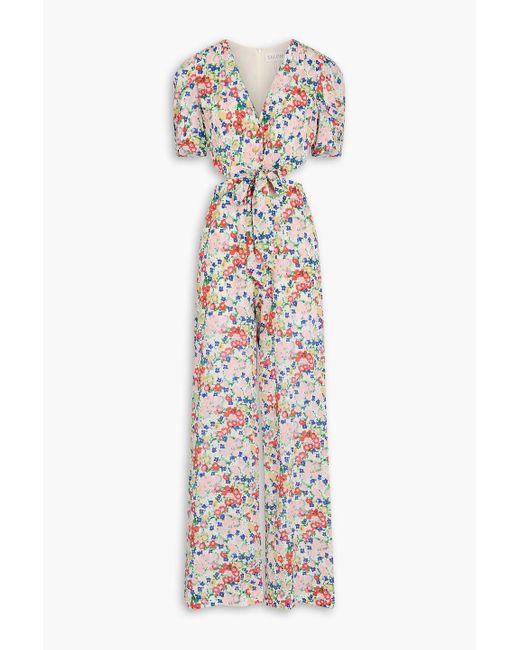 Saloni White Lea Cutout Floral-print Silk Crepe De Chine Jumpsuit