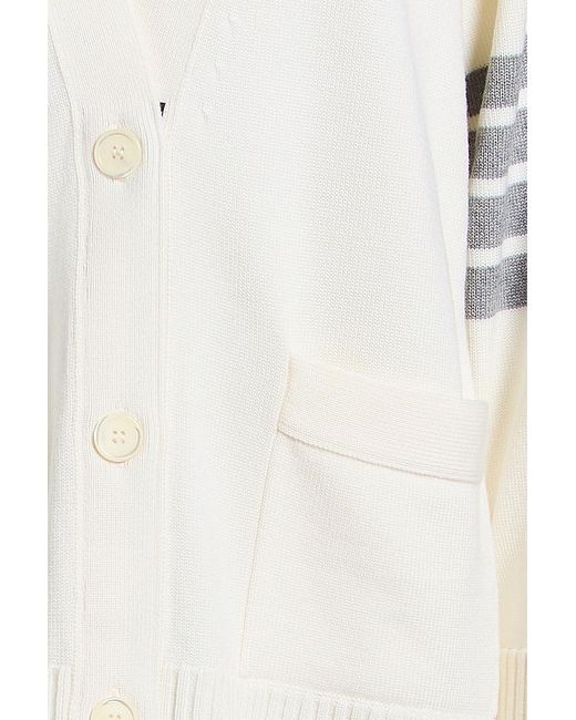 Thom Browne White Oversized Striped Merino Wool Cardigan