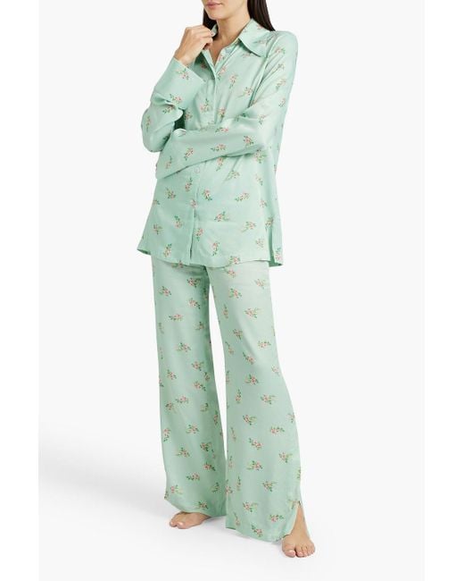 Sleeper Green Floral-print Satin Pajama Top