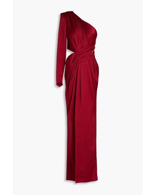 Zuhair Murad Red One-sleeve Pleated Satin Gown