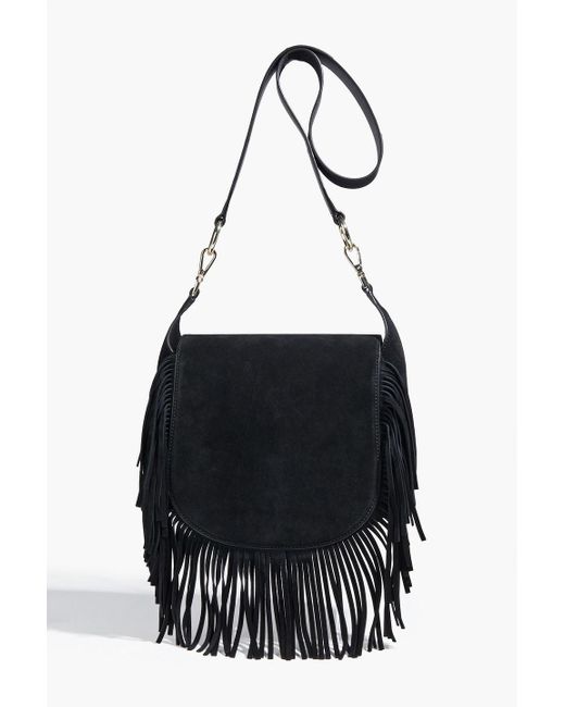 Maje Black Fringed Suede Shoulder Bag