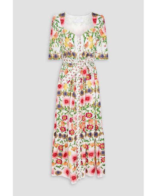 Borgo De Nor White Esme Belted Floral-Print Cotton-Sateen Maxi Dress