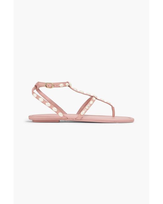Stuart Weitzman Pink Perlita Faux Pearl-embellished Leather Sandals