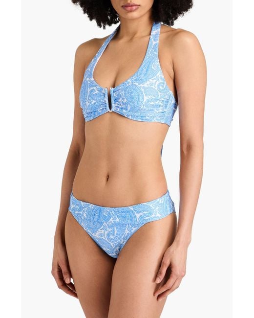 Heidi Klein Blue Tief sitzendes bikini-höschen aus stretch-piqué mit paisley-print