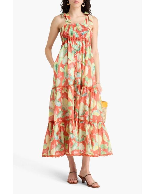 Charo Ruiz White Virgo gestuftes midikleid aus voile aus einer baumwollmischung mit print