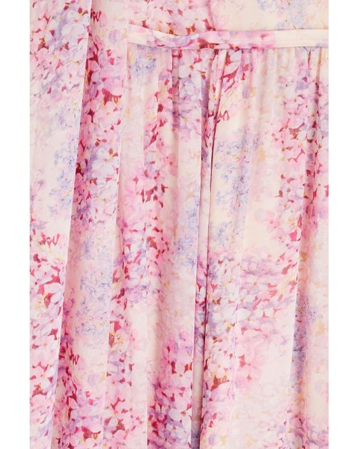 Mikael Aghal Pink One-shoulder Floral-print Chiffon Maxi Dress