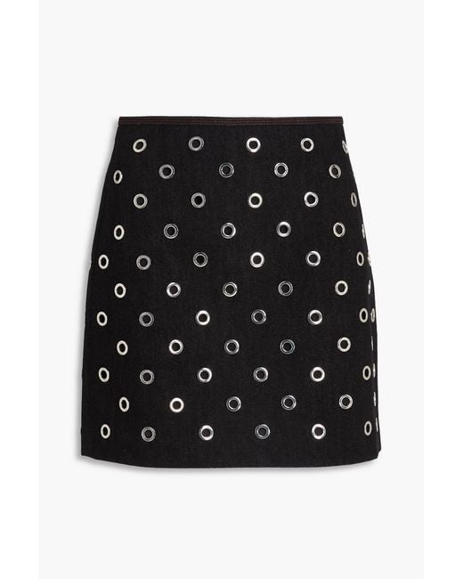 Veronica Beard Black Blaire Eyelet-Embellished Denim Mini Skirt